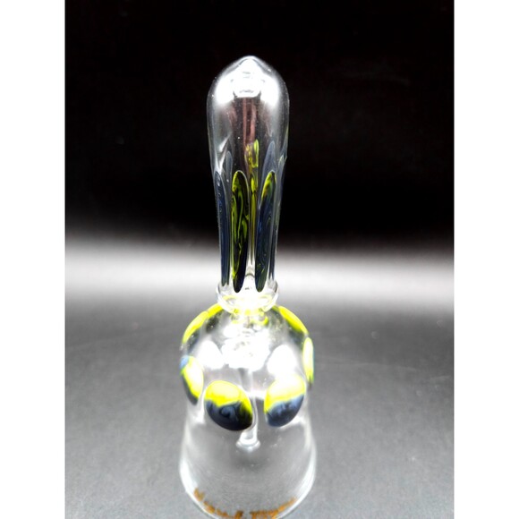 Vintage Wayne E. Meyers Blown Glass Bell Blue and Yellow Swirls - Picture 5 of 8